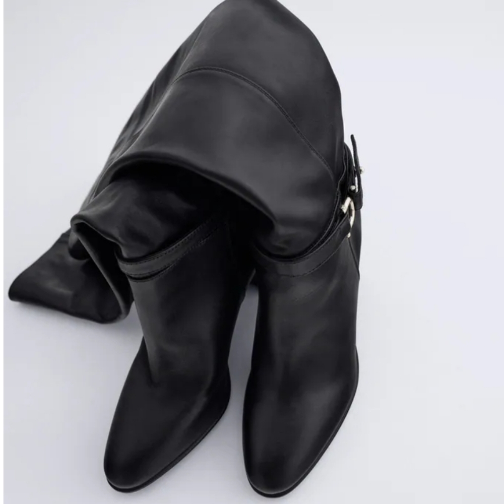 Zara 100% Leather High-Heel Over-the-Knee Boots - Picture 2 of 7